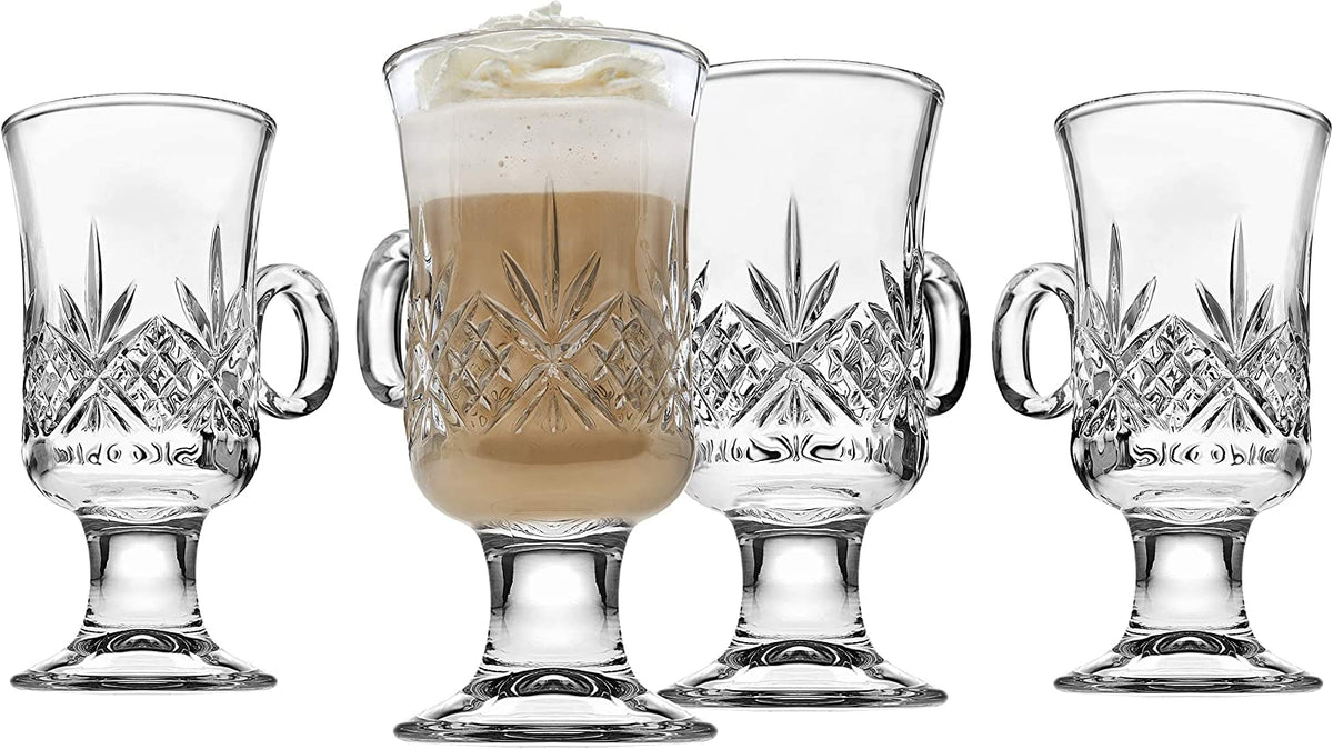 Vintage Set of 4 Irish Coffee Shot Glass Mugs & Saucers Set Irish